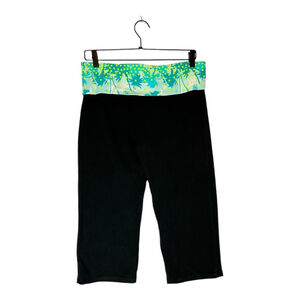 PINK Victoria's Secret Tropical Print Palm Tree Black Yoga Capri Leggings Large